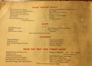 Vintage Cliff Bell's supper club menu, opened in downtown Detroit 1935